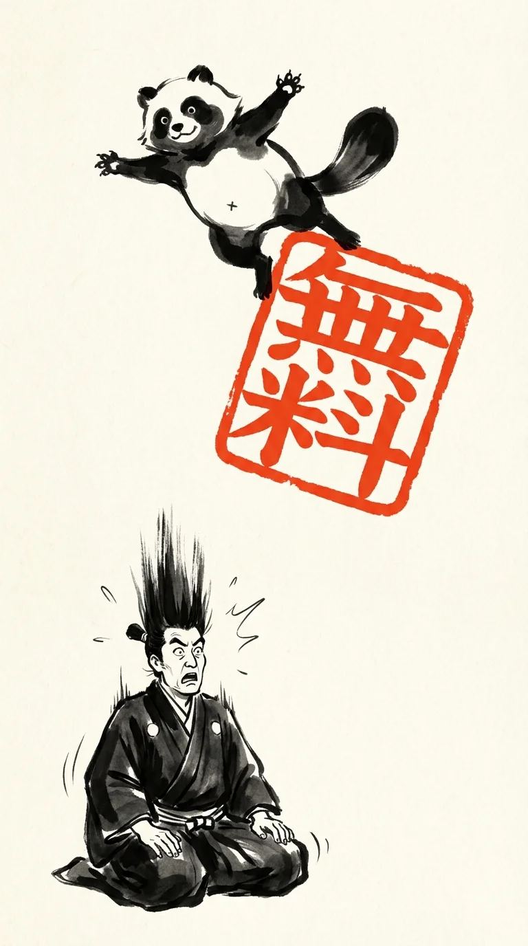 たぬきが無料の判子を押す